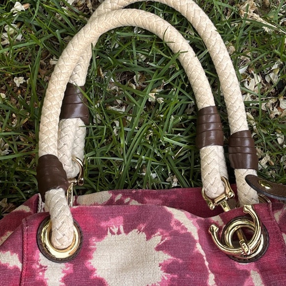 Michael Kors Pink & White Beach Bag Purse Shoulder Bag Rope Tye Dye - Picture 2 of 7